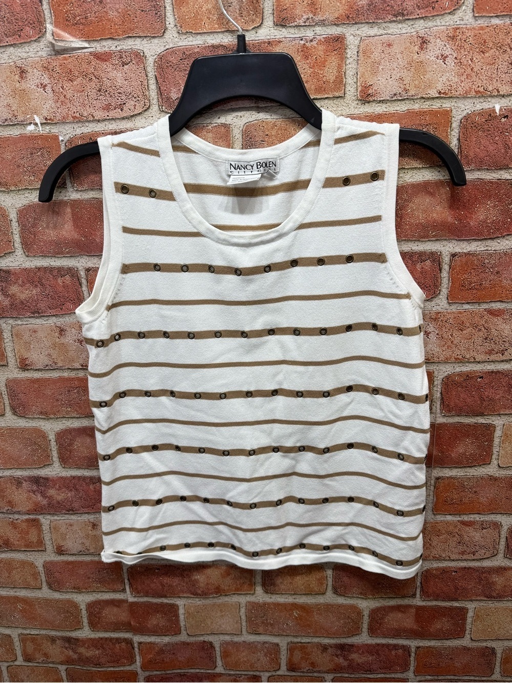 Knit White & Tan grommet detail Striped Sleeveless Top tank top sweater